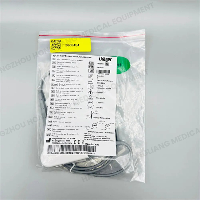 Drager 2606484 SpOz Finger Sensor, Adult, 1m, Reusable